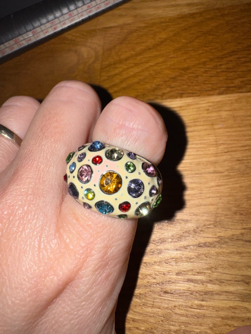 Multicolor Crystal Dome Cocktail Ring - Ivory Sz: 8